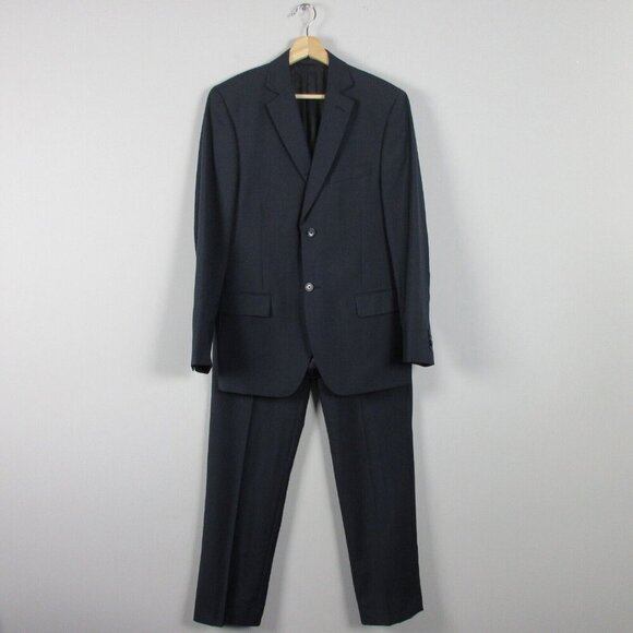 Angelico Viapiana Suit 100% Wool Men Size 48 Black Single Breasted Business 790 - Picture 1 of 15